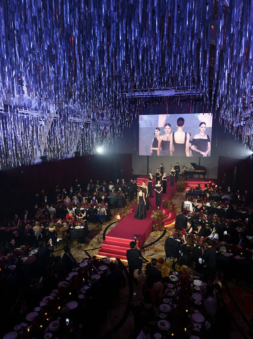 A ballroom set for a gala dinner